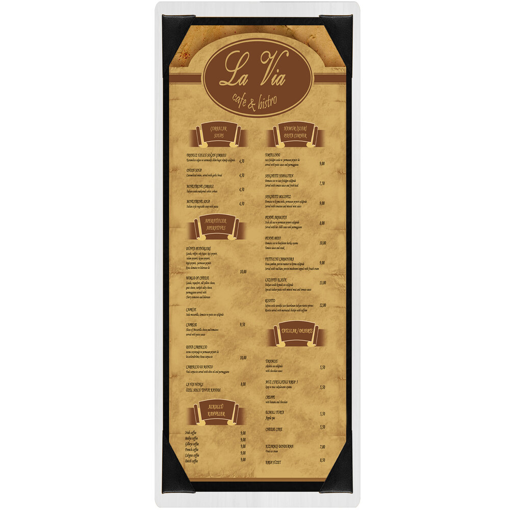 Menu Solutions WDPIX-BD White Wash 4 1/4" x 14" Customizable Wood Menu Board with Picture Corners