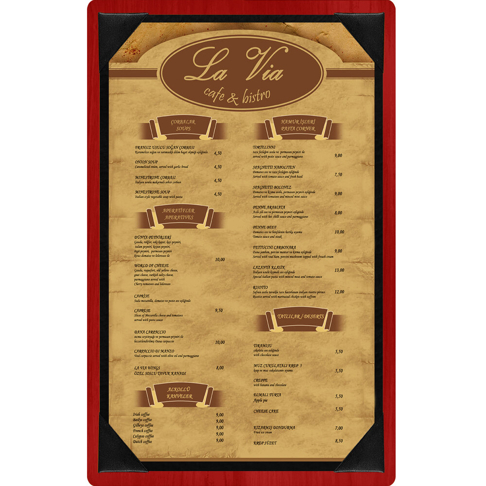 Menu Solutions WDPIX-D Berry 8 1/2" x 14" Customizable Wood Menu Board with Picture Corners