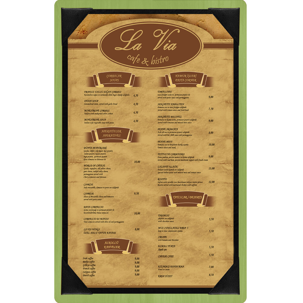 Menu Solutions WDPIX-D Lime 8 1/2" x 14" Customizable Wood Menu Board with Picture Corners