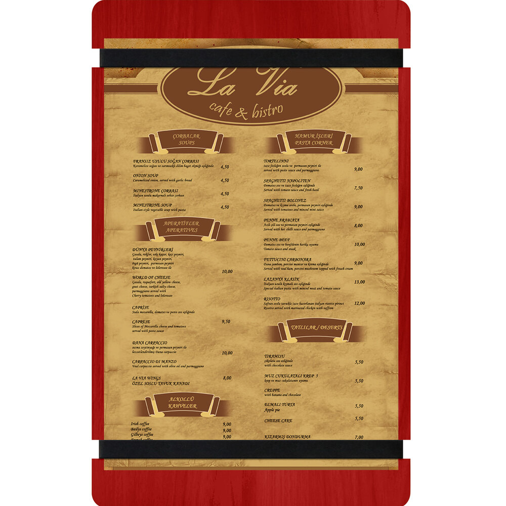 Menu Solutions WDRBB-D Berry 8 1/2" x 14" Customizable Wood Menu Board with Rubber Band Straps
