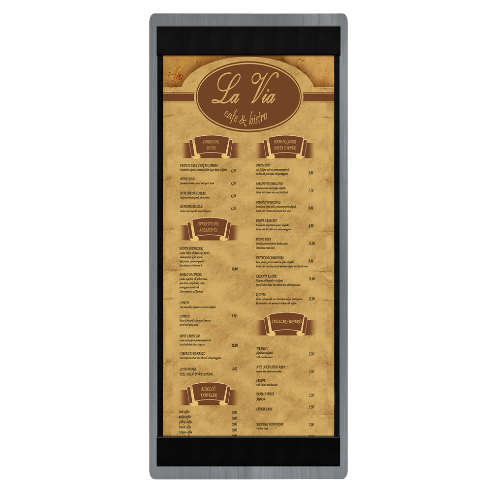 Menu Solutions WDSTR-BA Ash 4 1/4" x 11" Customizable Wood Menu Board with Top and Bottom Strips