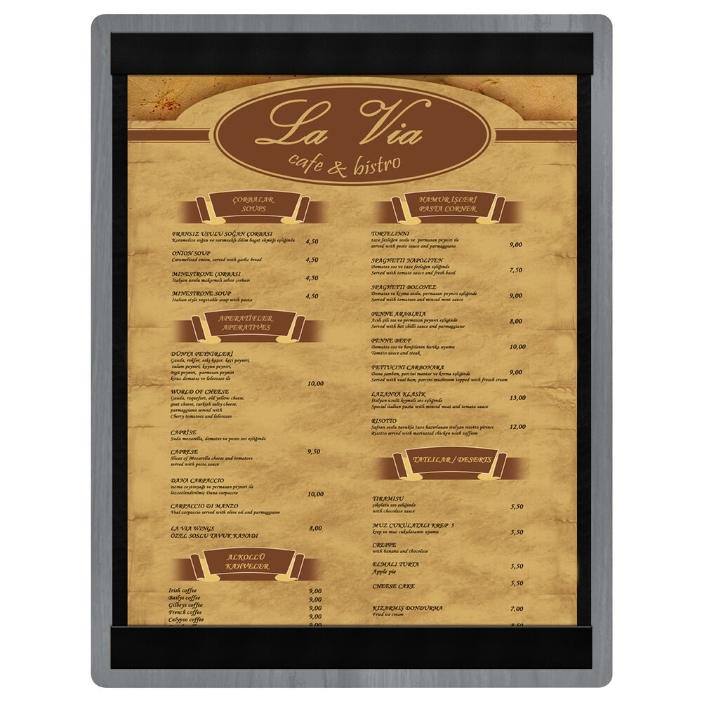 Menu Solutions WDSTR-C Ash 8 1/2" x 11" Customizable Wood Menu Board with Top and Bottom Strips