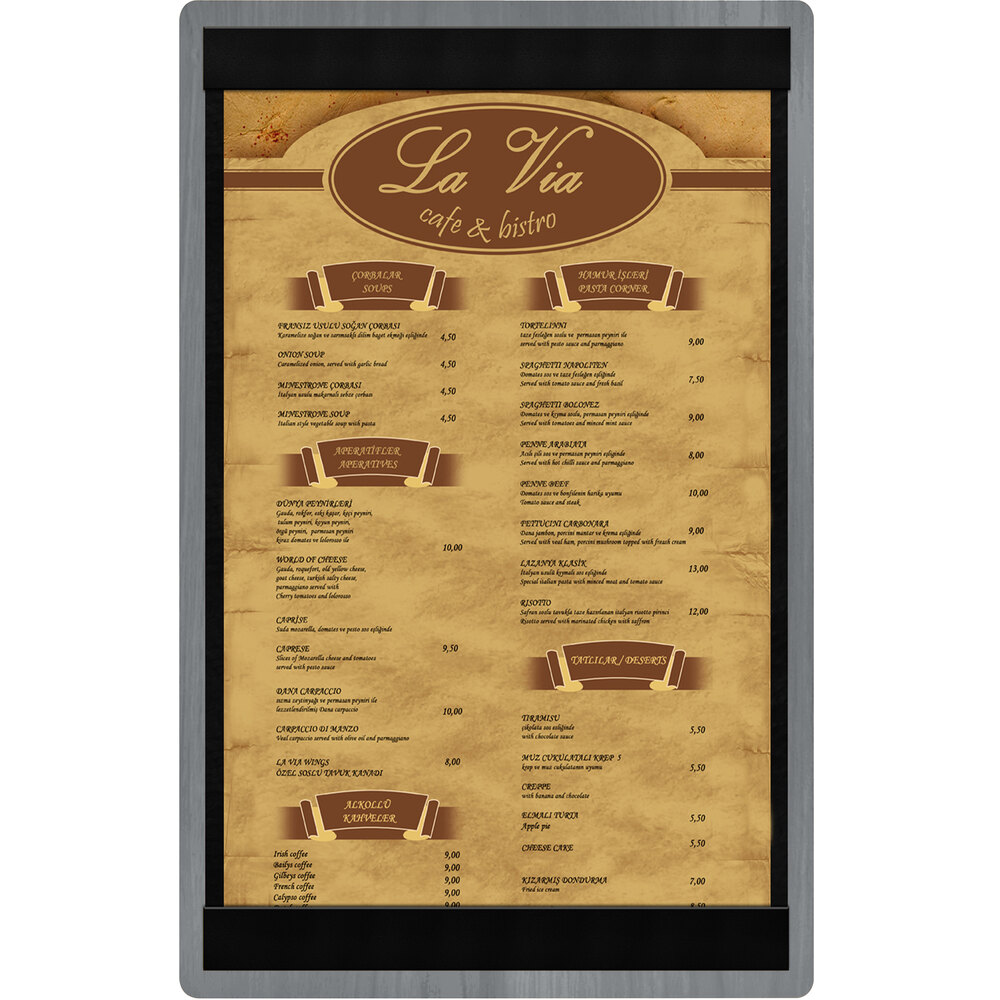 Menu Solutions WDSTR-D Ash 8 1/2" x 14" Customizable Wood Menu Board with Top and Bottom Strips