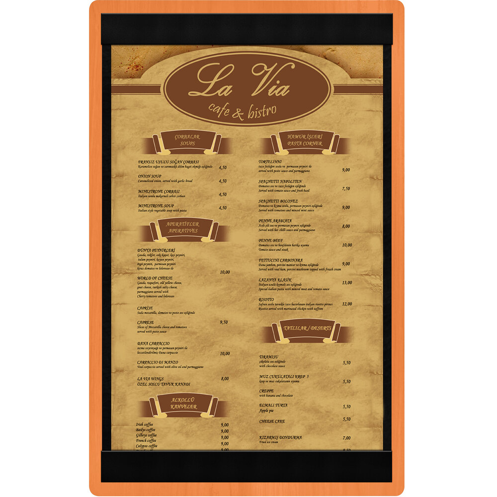 Menu Solutions WDSTR-D Mandarin 8 1/2" x 14" Customizable Wood Menu Board with Top and Bottom Strips