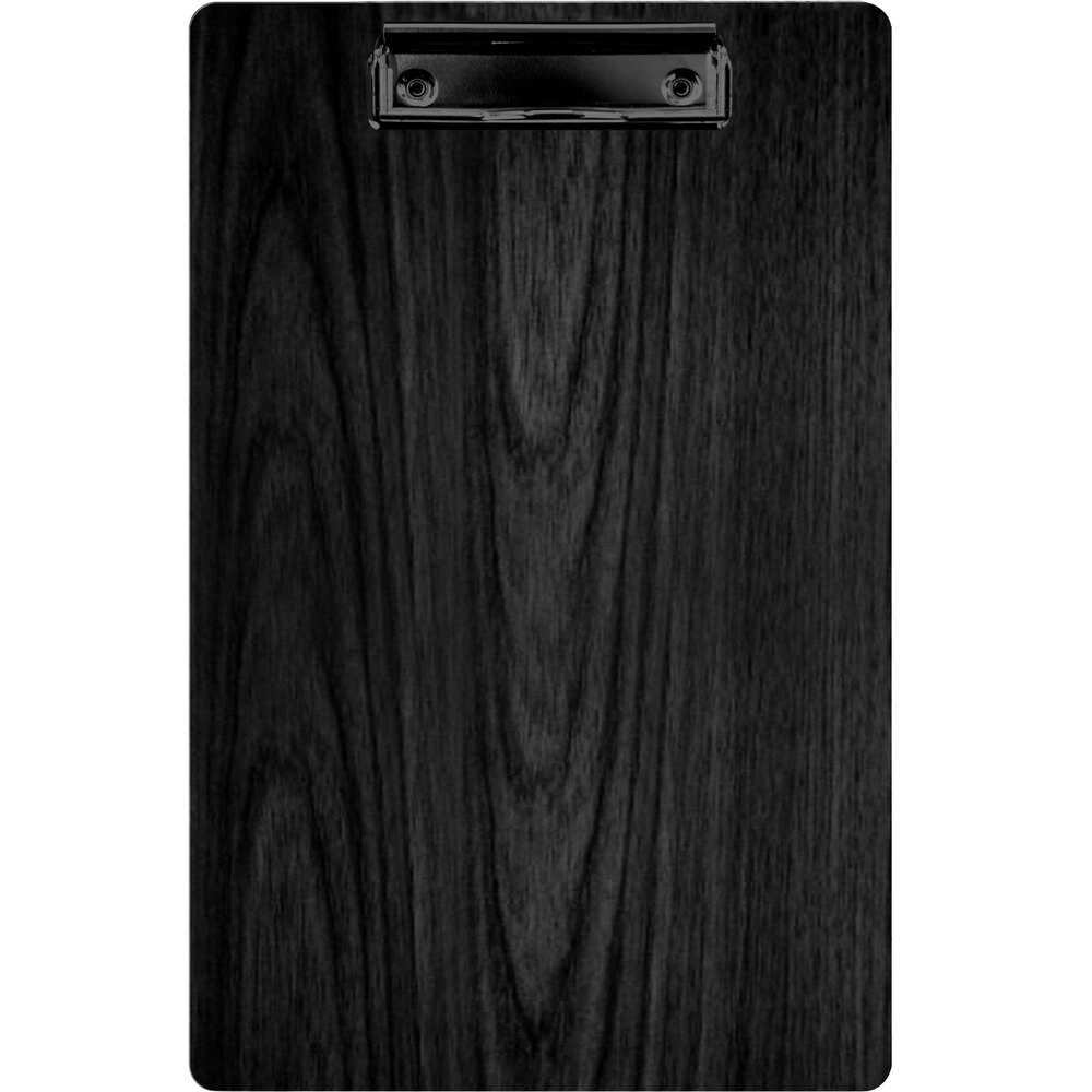 Menu Solutions WDCLIP-D Black 8 1/2" x 14" Customizable Wood Menu Clip Board