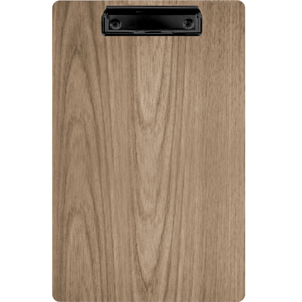 Menu Solutions WDCLIP-D Weathered Walnut 8 1/2" x 14" Customizable Wood Menu Clip Board