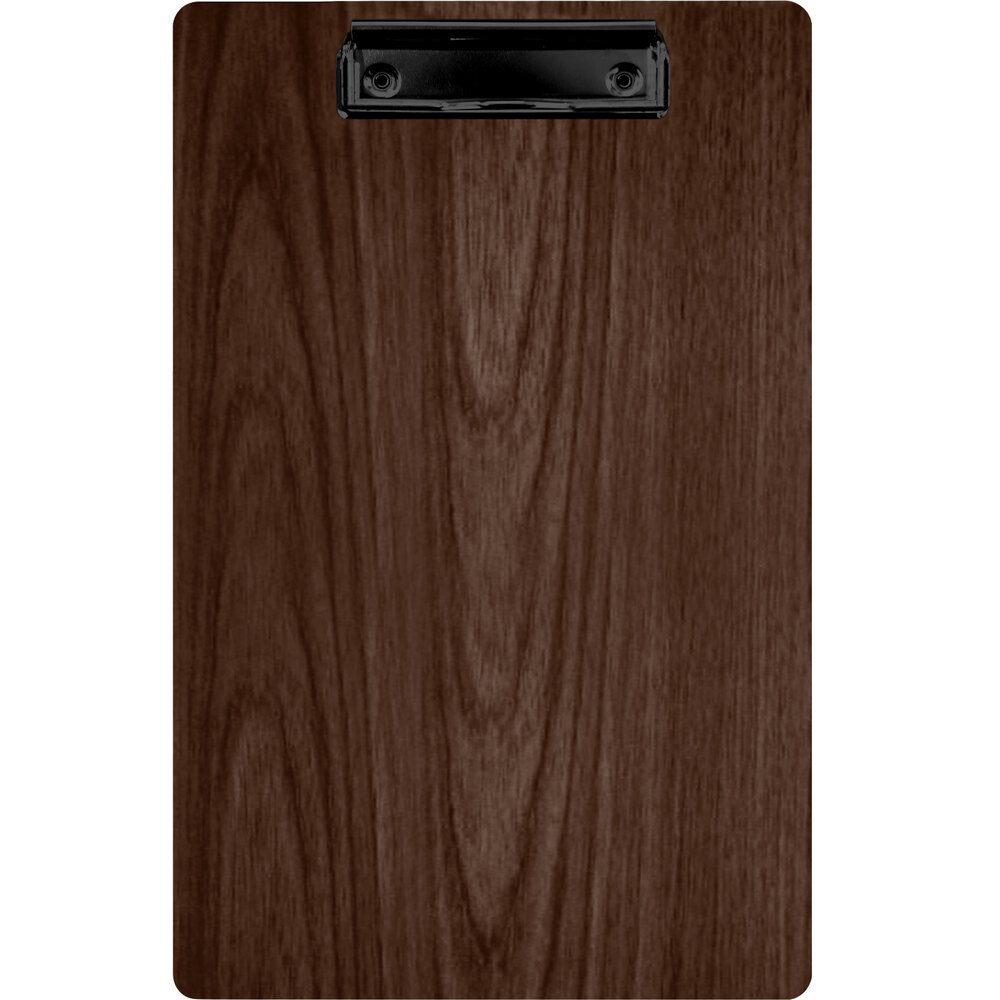 Menu Solutions WDCLIP-D Walnut 8 1/2" x 14" Customizable Wood Menu Clip Board