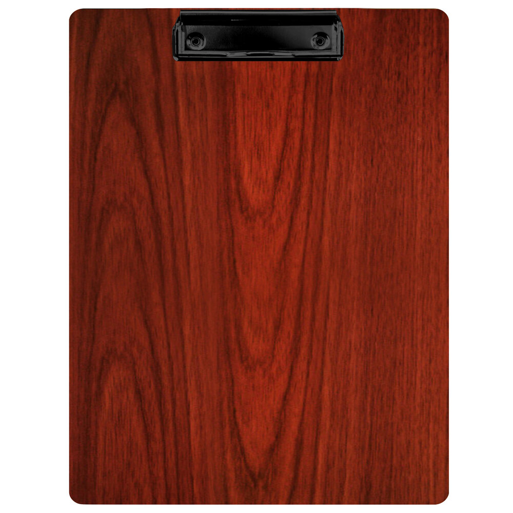 Menu Solutions WDCLIP-C Mahogany 8 1/2" x 11" Customizable Wood Menu Clip Board