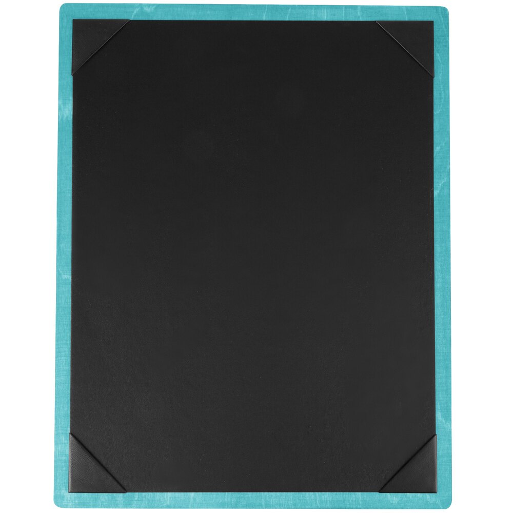 Menu Solutions WDPIX-C Sky Blue 8 1/2" x 11" Customizable Wood Menu Board with Picture Corners