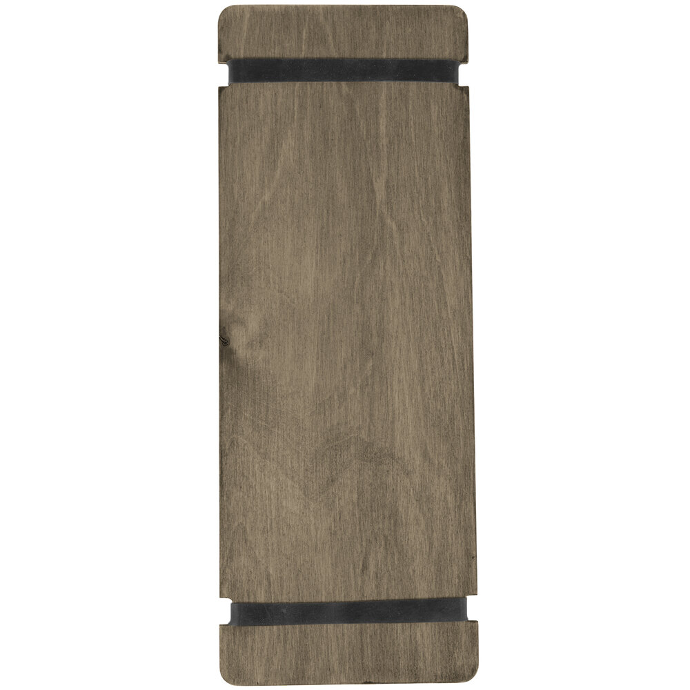 Menu Solutions WDRBB-BA Weathered Walnut 4 1/4" x 11" Customizable Wood Menu Board with Rubber Band Straps