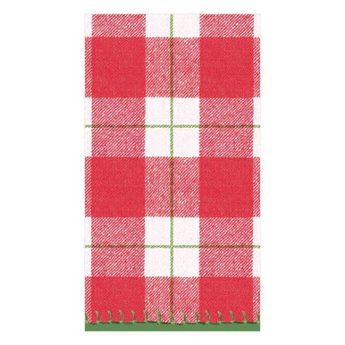 Caspari Paper Linen Guest Towel Napkins, Plaid Check Red - 2 Packs (14800GG)
