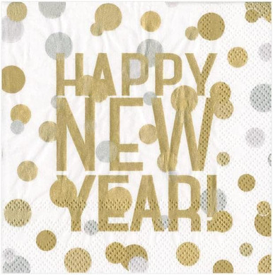 Caspari Paper Beverage Napkins, Confetti Happy New Year - 2 Packs (15082C)