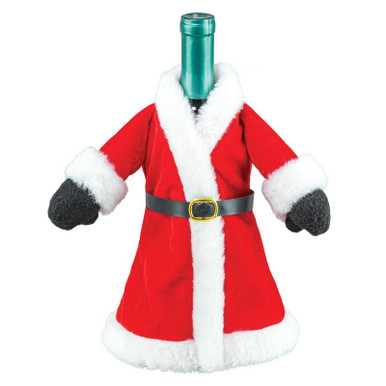 Hanna's Handiworks Wine Bottle Cover, Mrs. Claus Coat (15216)