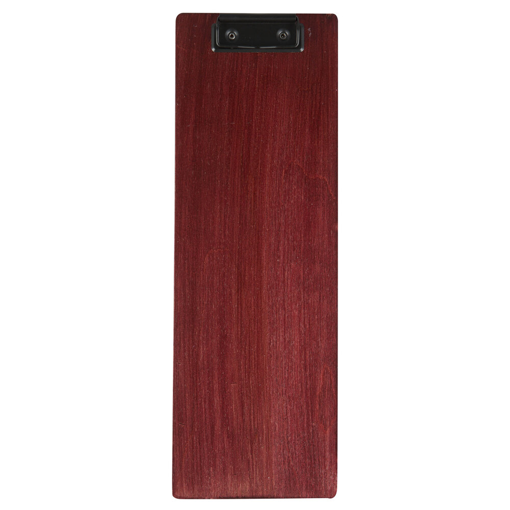Menu Solutions WDCLIP-BD Mahogany 4 1/4" x 14" Customizable Wood Menu Clip Board