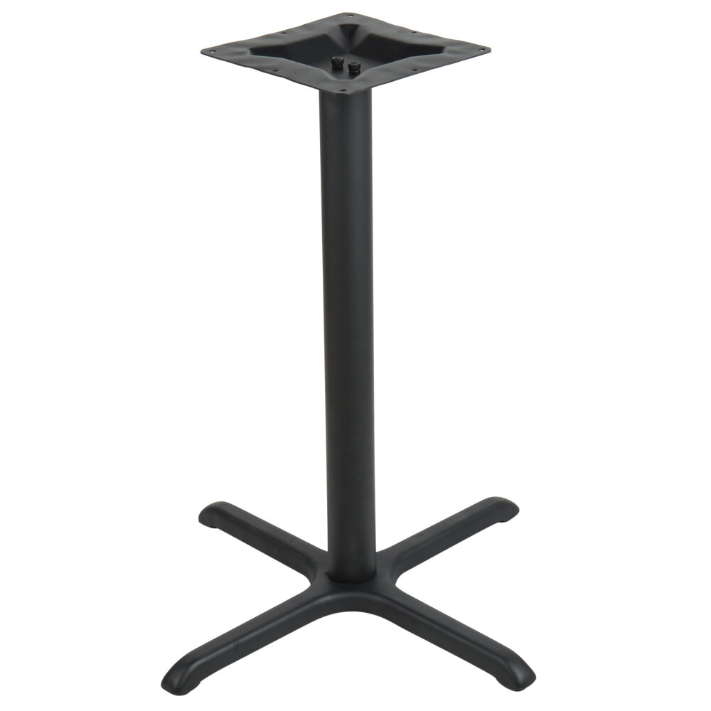 BFM Seating 30" x 30" Sand Black Stamped Steel Counter Height Cross Table Base, 3" Column