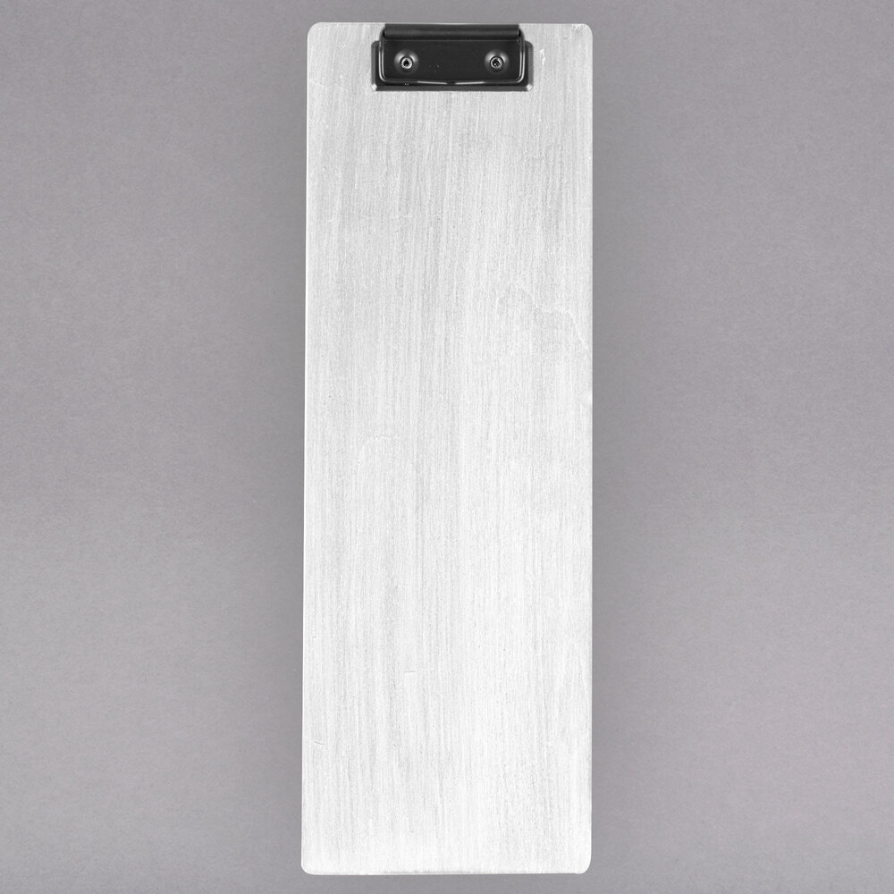 Menu Solutions WDCLIP-BD White Wash 4 1/4" x 14" Customizable Wood Menu Clip Board