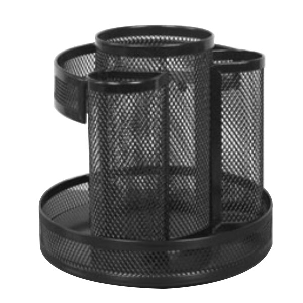 Universal UNV20022 6 1/2" Black Metal Mesh Rotating Desktop Organizer