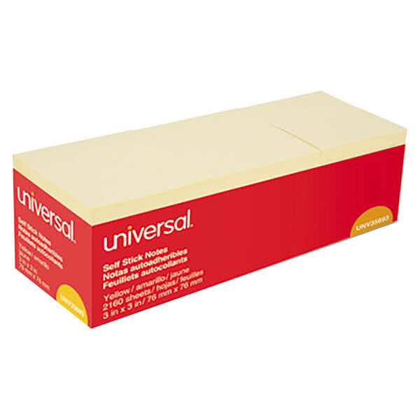 Universal UNV35693 3" x 3" Yellow 90-Sheet Self-Stick Note Pad  - 24/Pack