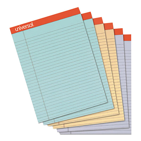 Universal UNV35878 Fashion 8 1/2" x 11" Assorted 3 Color Perforated Wide Ruled Writing Pad  - 6/Pack