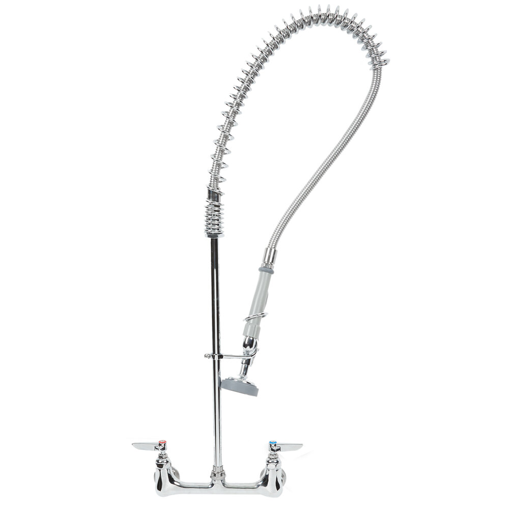T&S B-0133-CR-BFK Wall Mounted Filler Faucet with 8" Centers, 44" Hose, Straight End Spray Valve, Elbows, and Wall Bracket