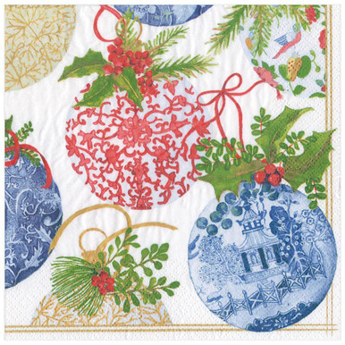 Caspari Paper Cocktail Napkins, Porcelain Ornaments - 2 Packs (15980C)