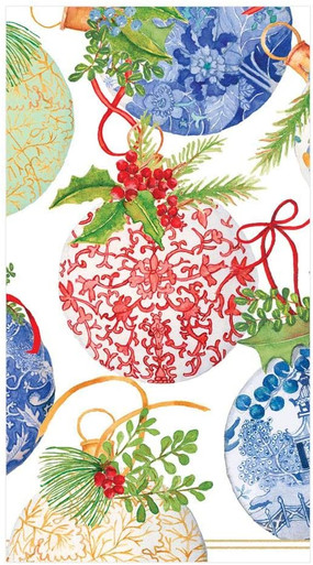 Caspari Paper Guest Towel Napkins, Porcelain Ornaments - 2 Packs (15980G)