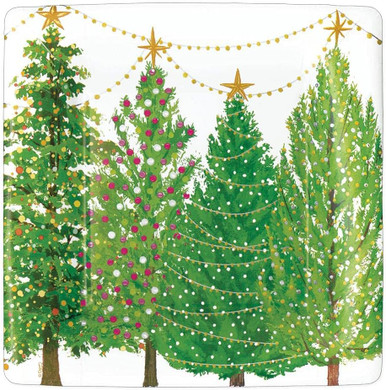 Caspari Square Paper Salad/Dessert Plates, Christmas Trees With Lights - 2 Packs (16150SP)
