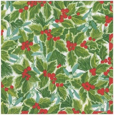 Caspari Paper Beverage Napkins, Holly and Mistletoe - 2 Packs (16210C)