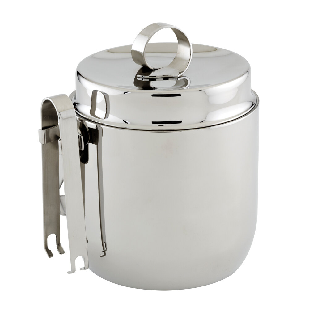 American Metalcraft DWIB40 Double Wall Stainless Steel 1.25 Qt. Ice Bucket with Lid and Tong