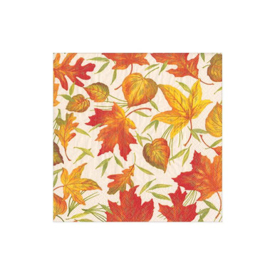 Caspari Paper Beverage Napkins, Woodland Leaves (Ivory) - 2 Packs (16540C)