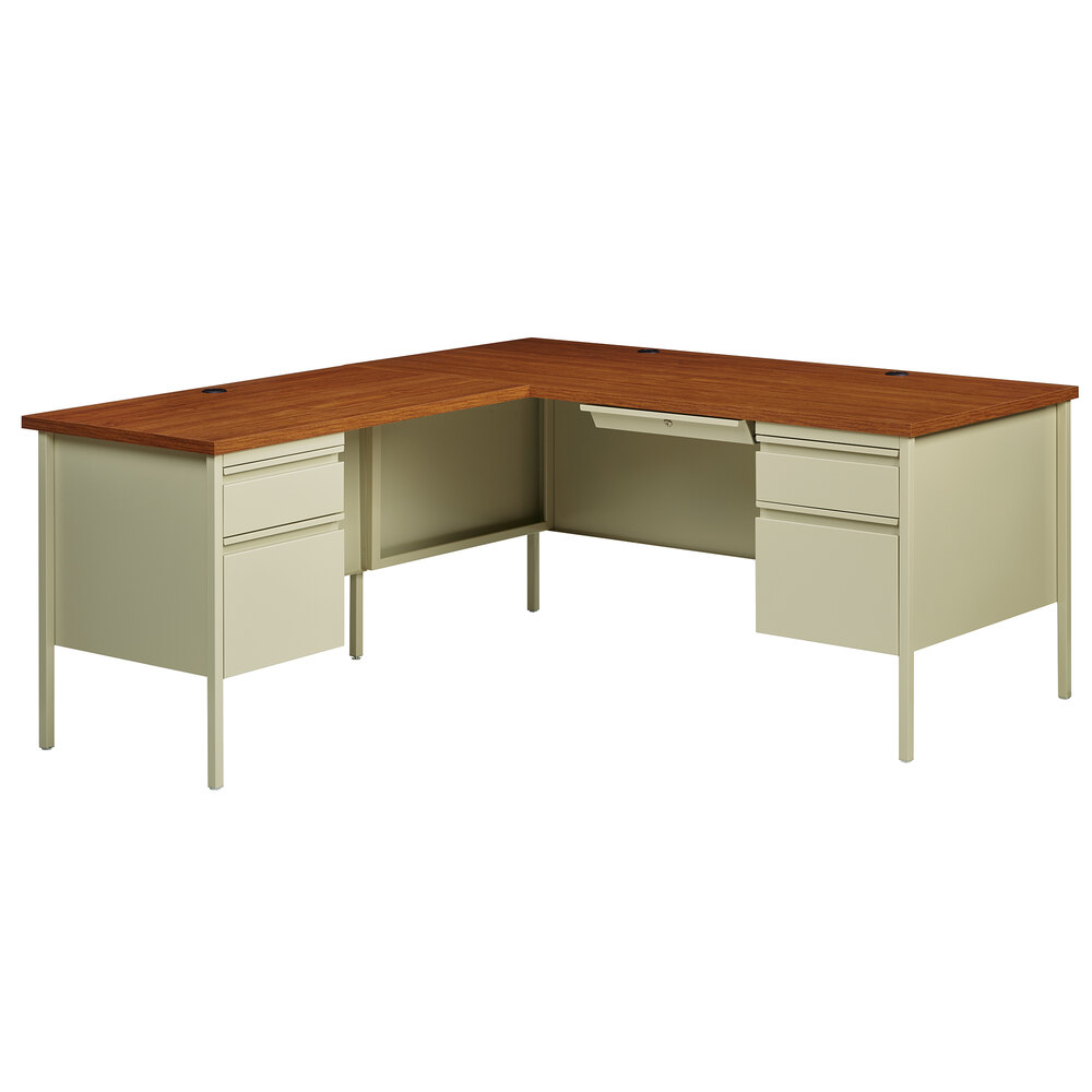 Hirsh Industries 20107 Putty / Oak Left Corner Pedestal Desk Kit