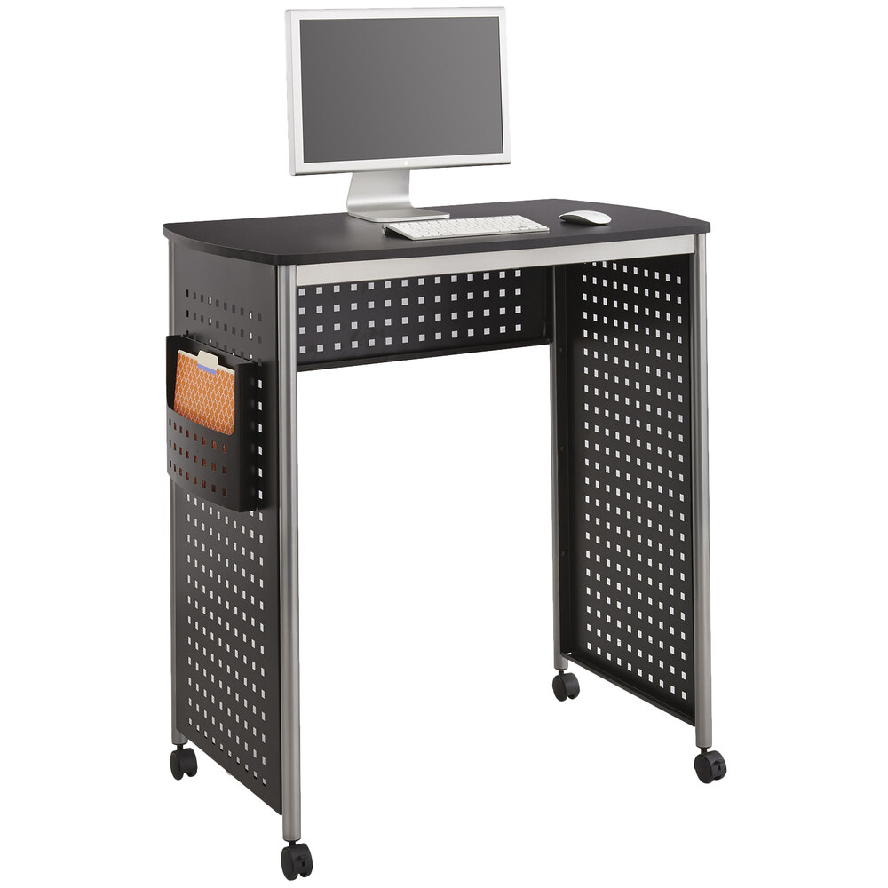 Safco 1908BL Scoot Stand-Up Black / Silver Mobile Computer Desk - 39 1/2" x 23" x 42"
