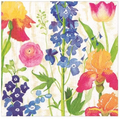 Caspari Paper Beverage Napkins, Summer Garden in White - 2 Packs (16850C)