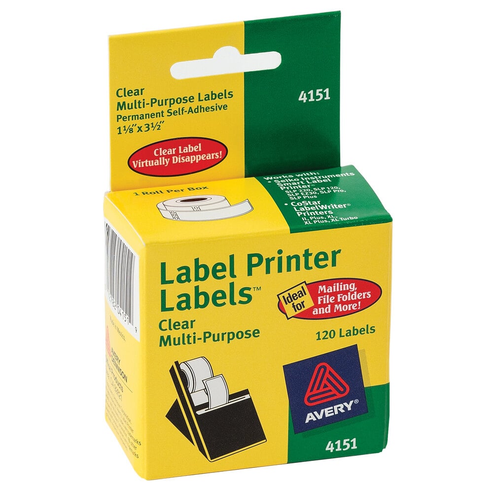 Avery® 04151 1 1/8" x 3 1/2" Clear Multipurpose Label Roll, 120 Count Roll