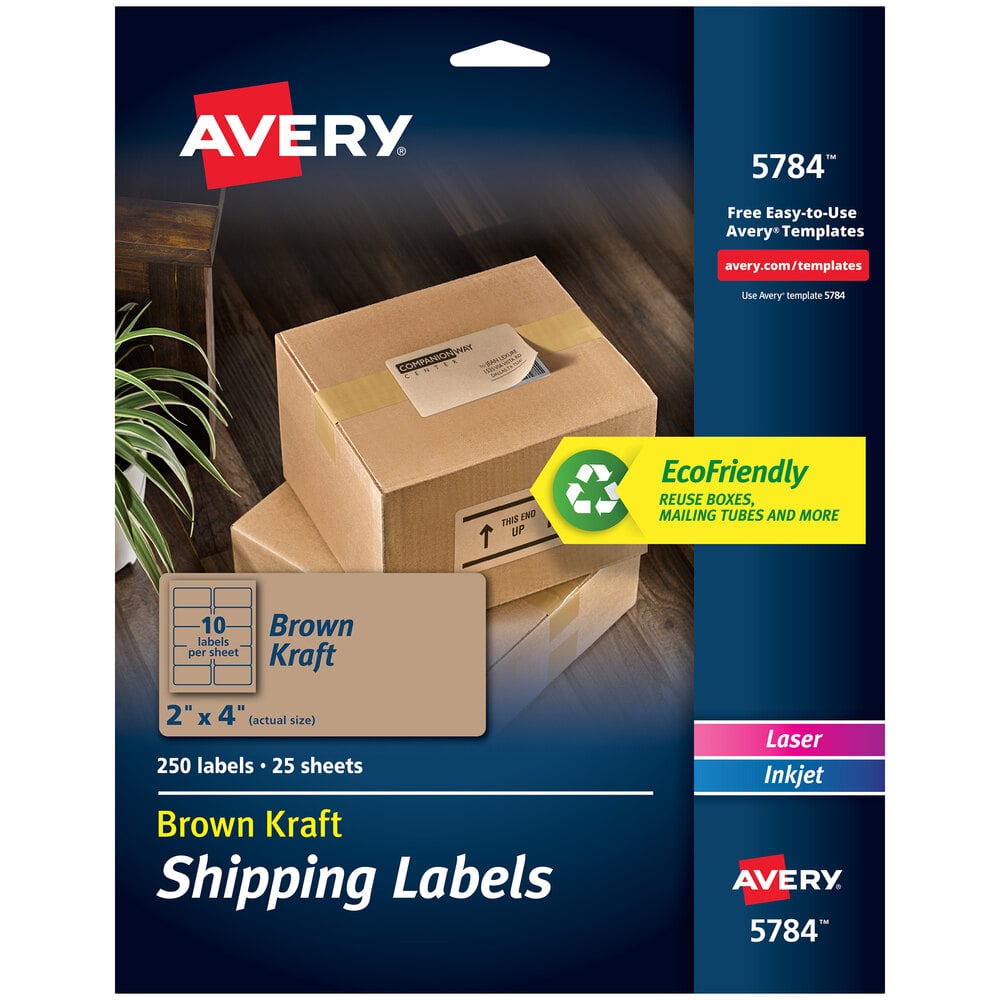 Avery® 05784 2" x 4" Kraft Brown Shipping Labels - 250/Pack