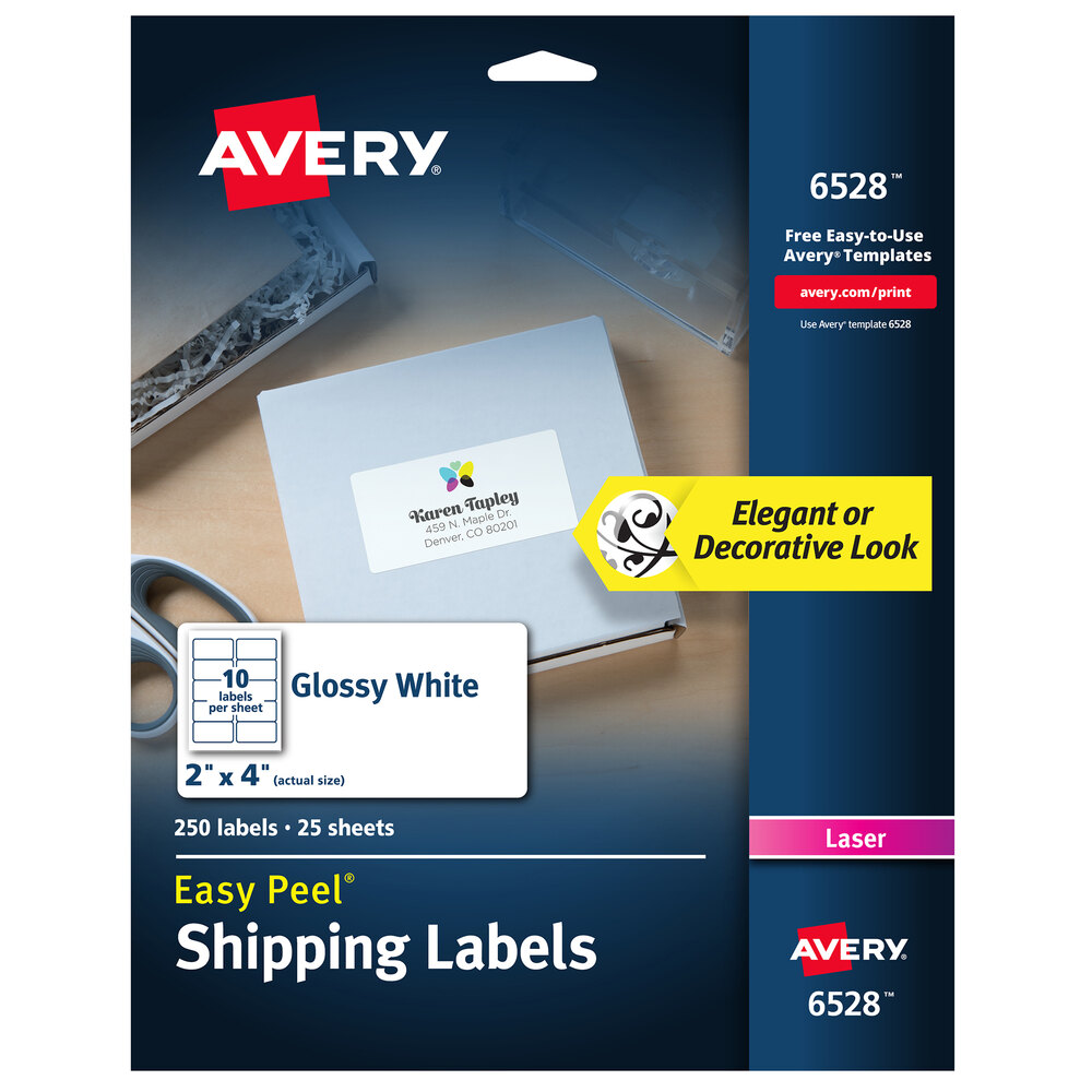 Avery® 06528 Easy Peel 2" x 4" White Shipping Labels - 250/Pack