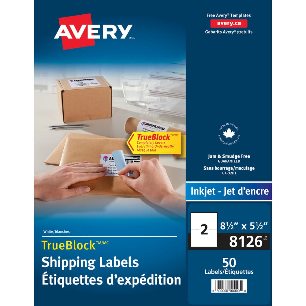 Avery® 08126 TrueBlock 5 1/2" x 8 1/2" White Rectangle Internet Shipping Labels - 50/Pack