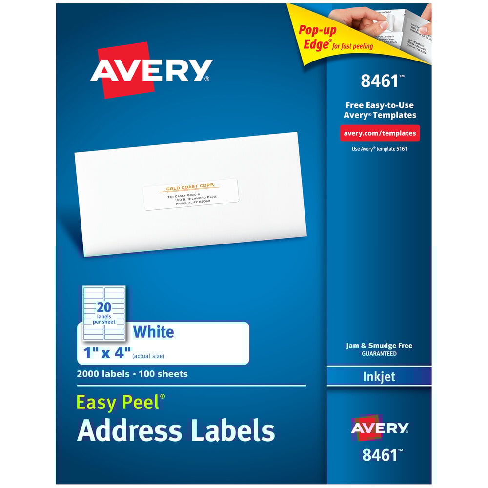 Avery® 08461 Easy Peel 1" x 4" White Mailing Address Labels - 2,000/Box