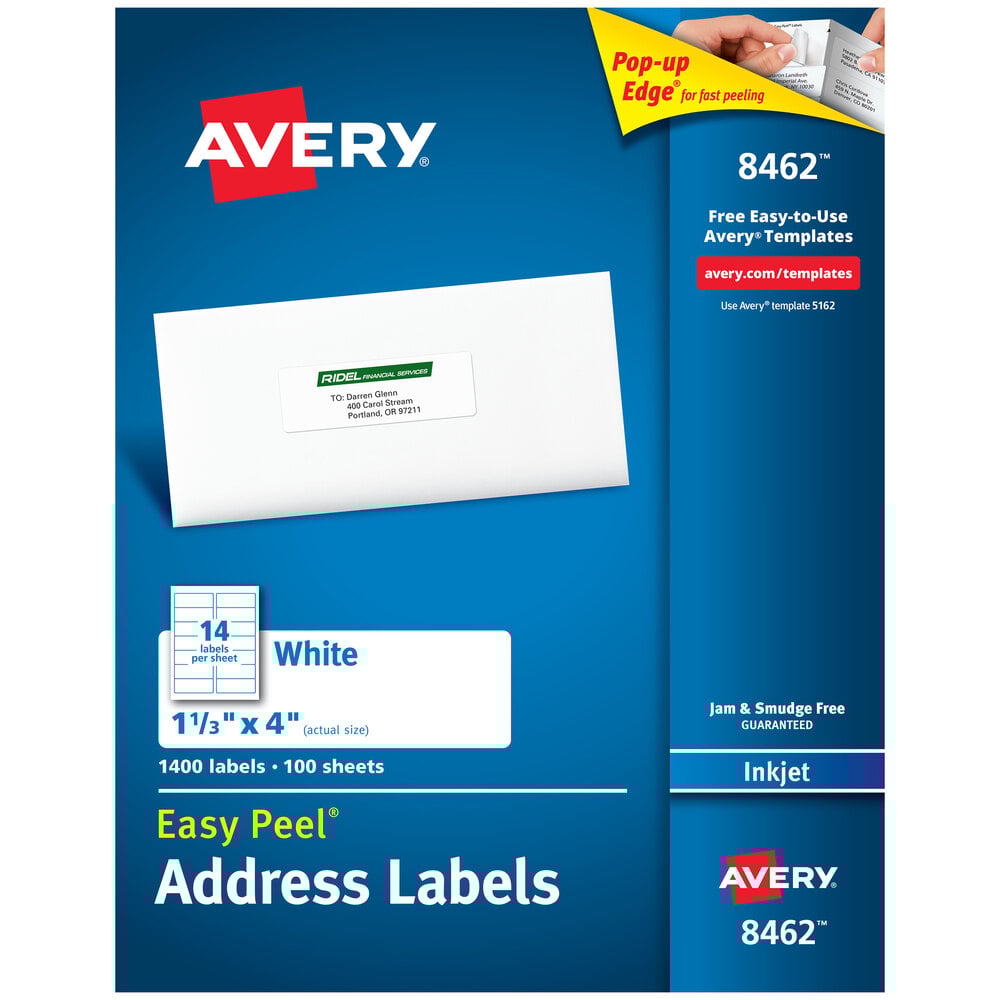 Avery® 08462 Easy Peel 1 1/3" x 4" White Mailing Address Labels - 1,400/Box