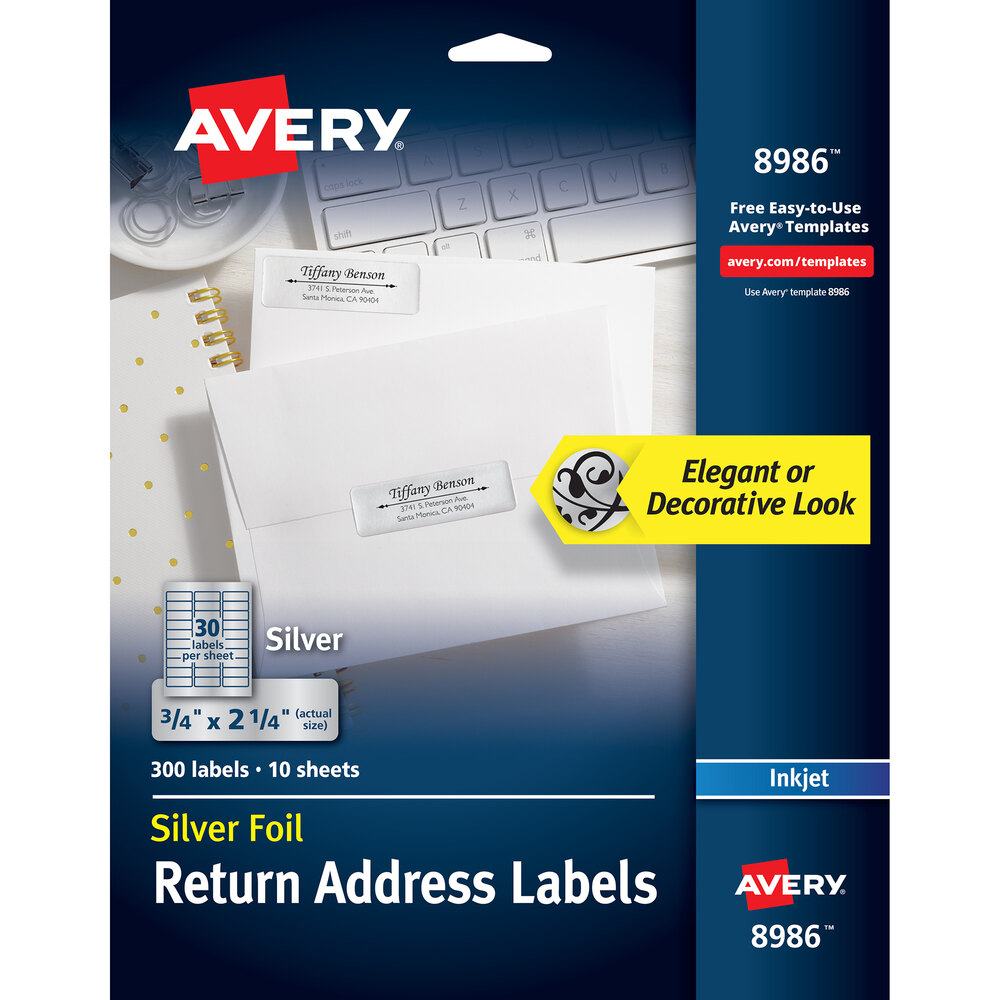 Avery® 08986 3/4" x 2 1/4" Silver Rectangle Foil Return Address Labels - 300/Pack