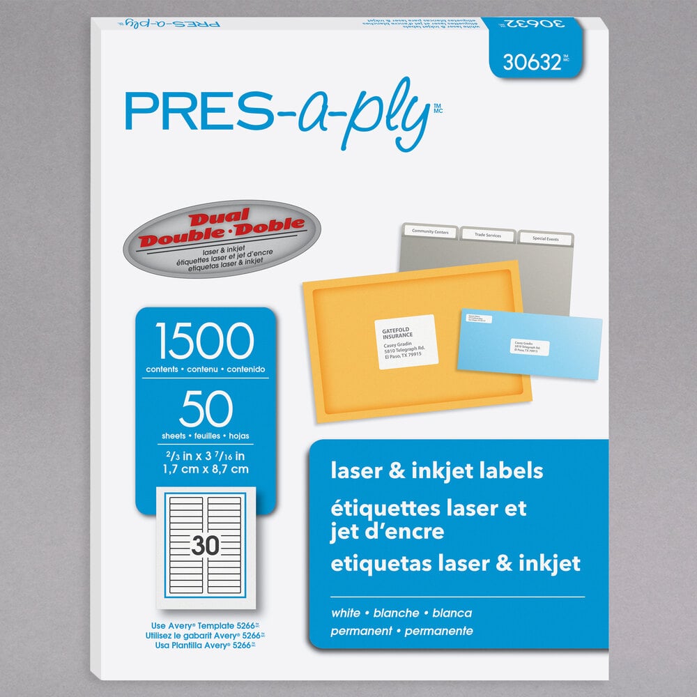 Avery® 30632 PRES-a-ply 2/3" x 3 7/16" Matte White Permanent Printable Label - 1,500/Box