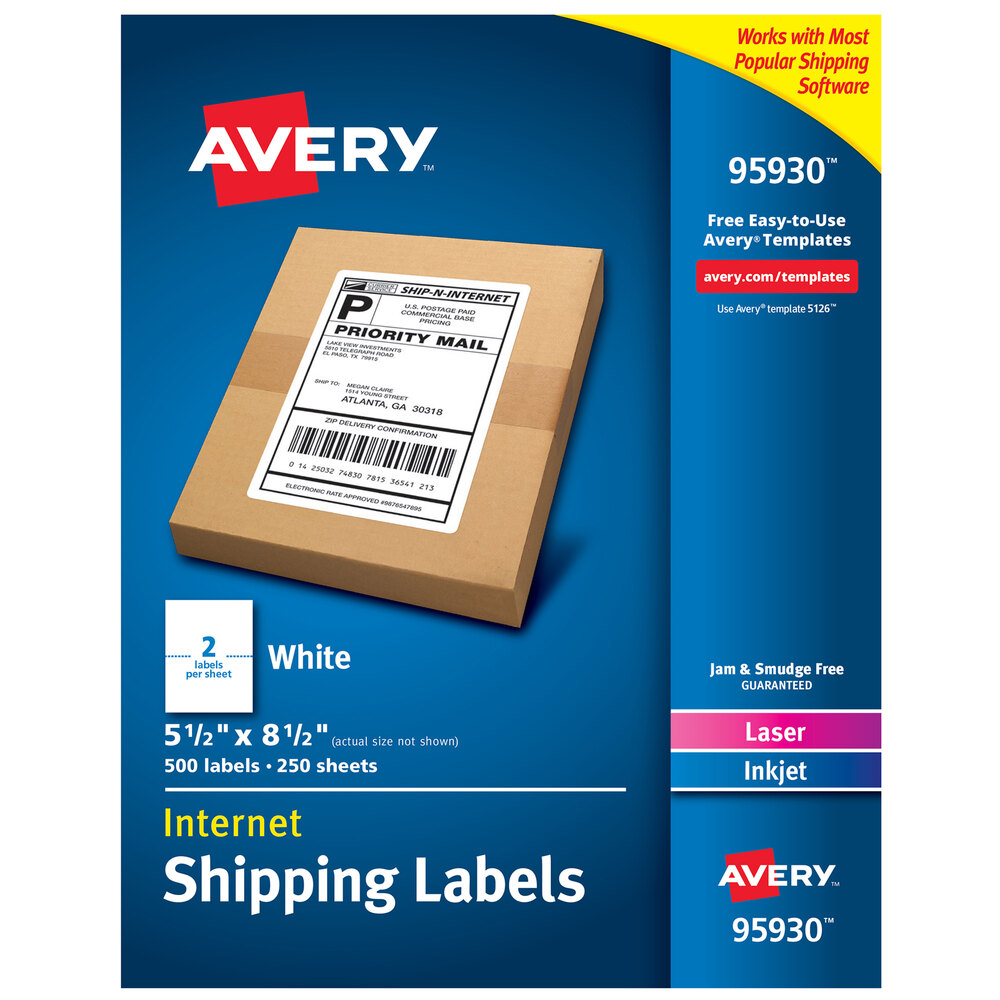 Avery® 95930 5 1/2" x 8 1/2" White Permanent Printable Bulk Shipping Label - 500/Box
