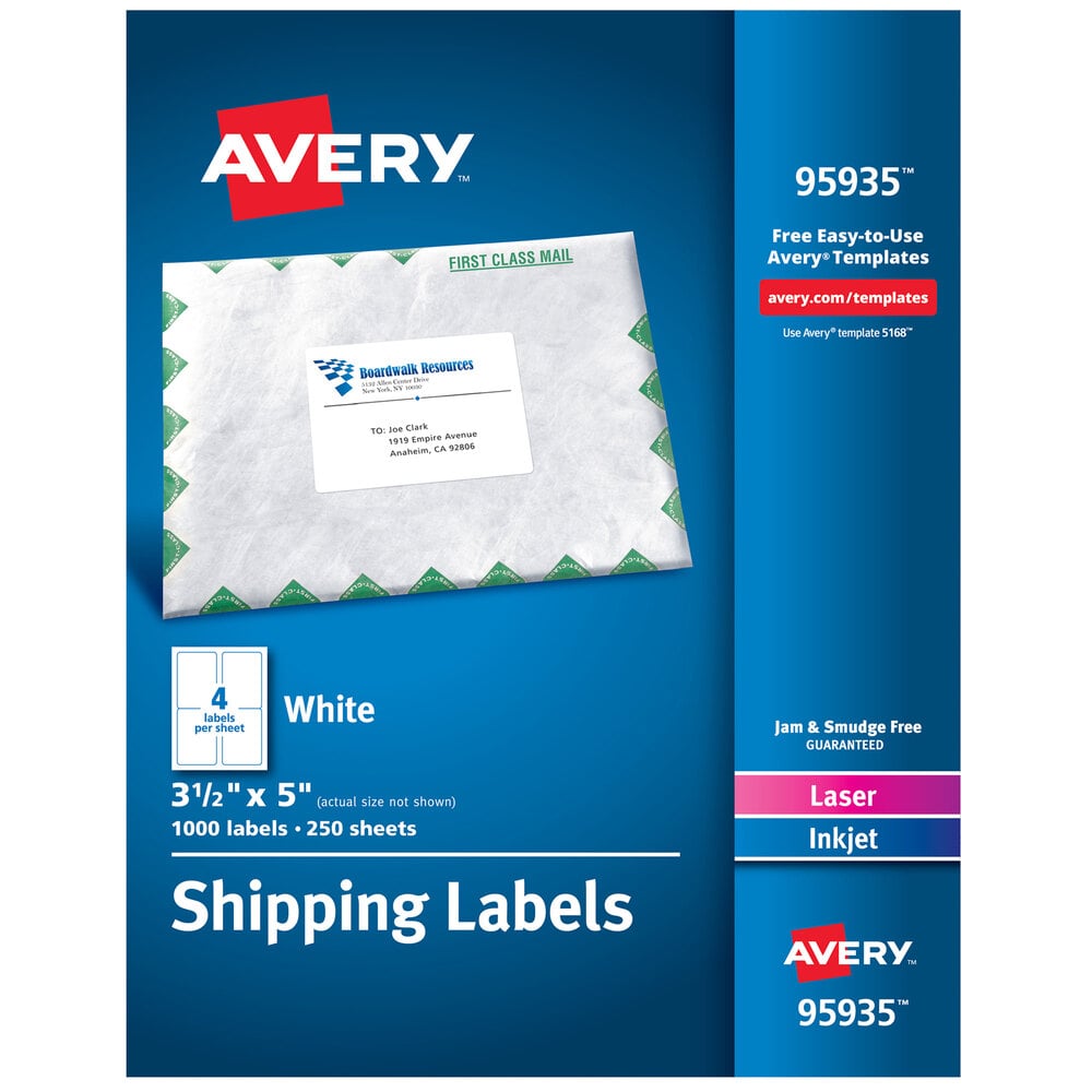 Avery® 95935 3 1/2" x 5" White Permanent Printable Bulk Shipping Label - 1,000/Box