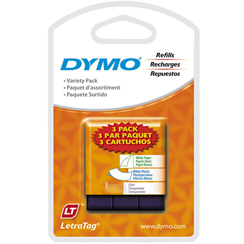 DYMO 12331 LetraTag 1/2" x 13' 3-Pack Assorted Paper and Plastic Label Tape