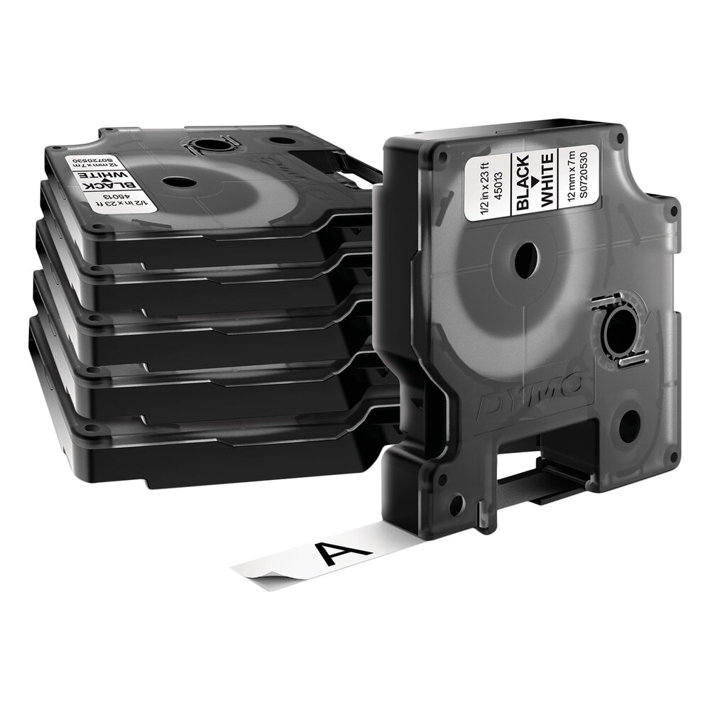 DYMO 2025517 1/2" x 23' White D1 Permanent Vinyl Label Tape - 6/Pack