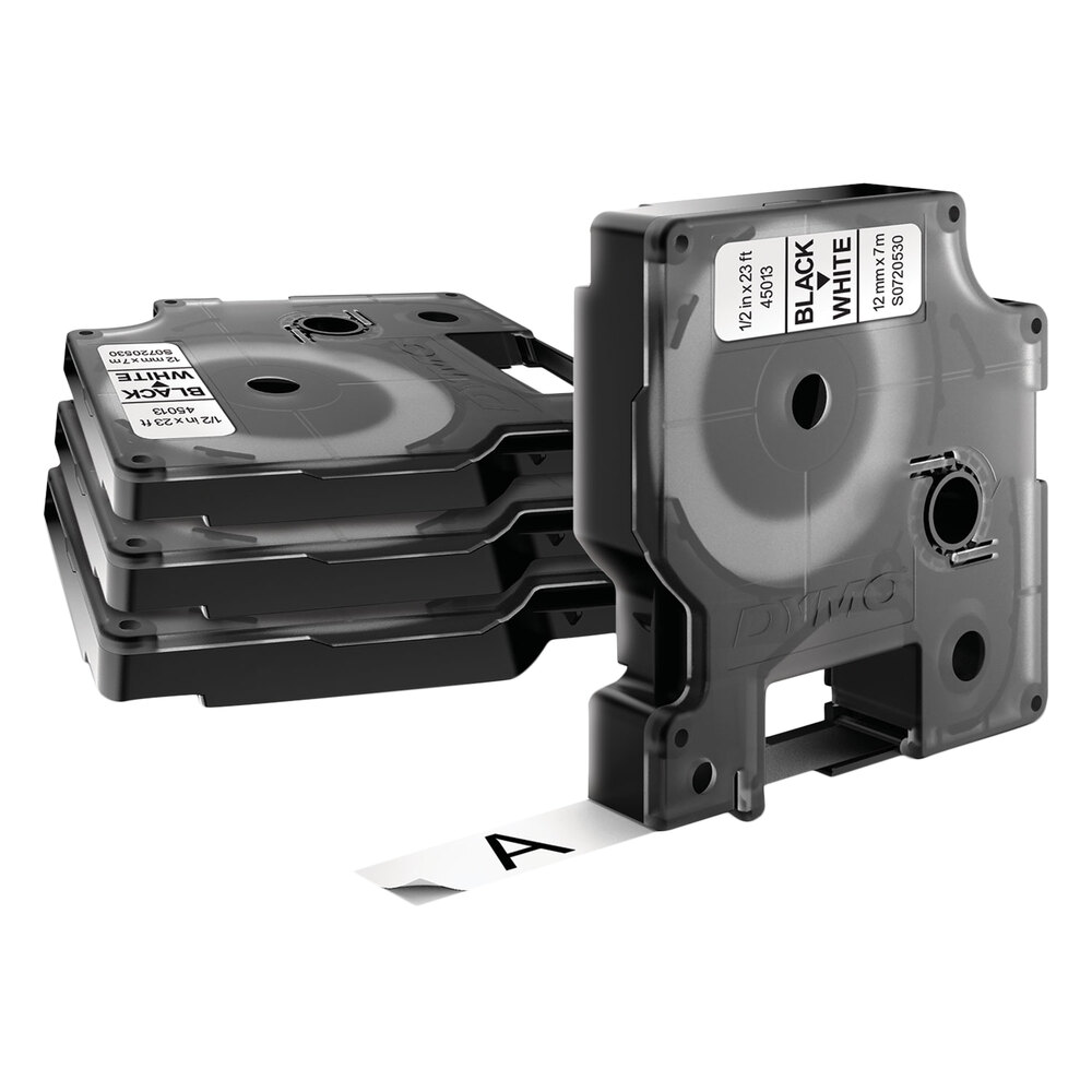 DYMO 2150471 1/2" x 23' White D1 Permanent Vinyl Label Tape - 4/Pack