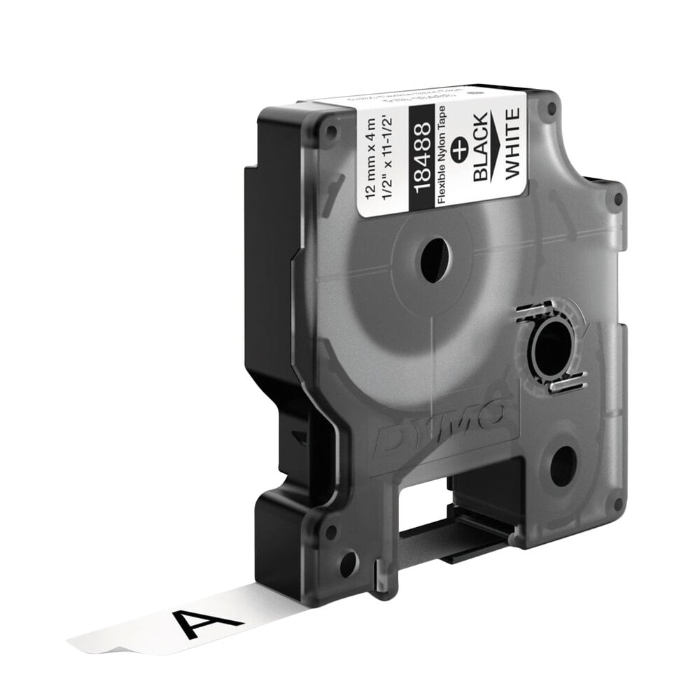 DYMO 18443 Rhino 3/8" x 18' Black on White Industrial Vinyl Permanent Label Tape