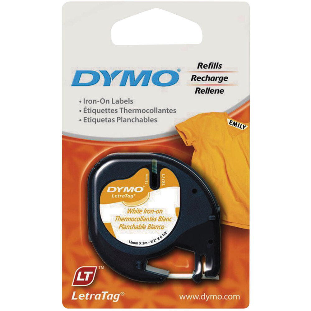DYMO 18771 LetraTag 1/2" x 6 1/2' White Iron-On Fabric Label Tape