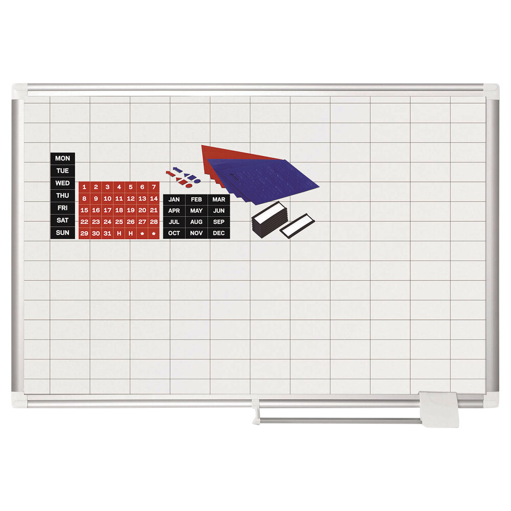 MasterVision CR0630830A 24" x 36" White Grid Porcelain Dry Erase Planning Board with Accessories - 1" x 2" Grid