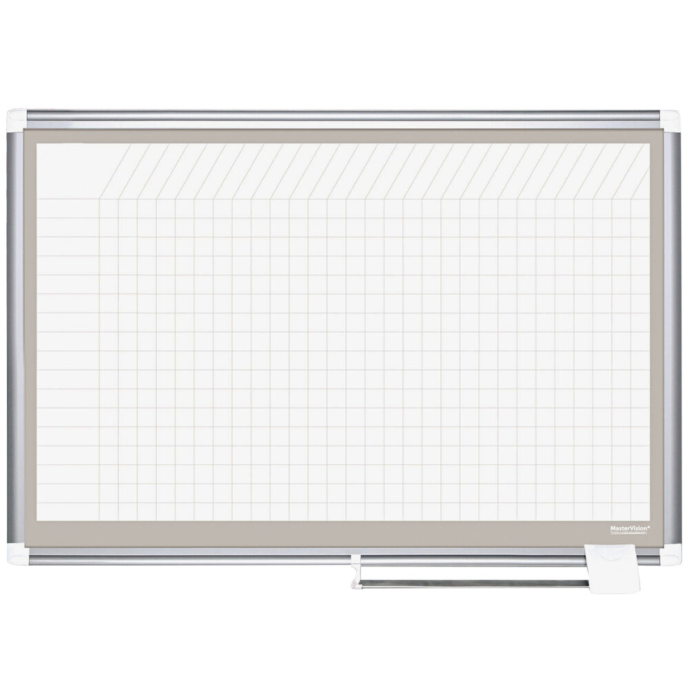 MasterVision CR1232830A 48" x 72" White Grid Planner Porcelain Dry Erase Planning Board with Accessories - 1" x 1" Grid
